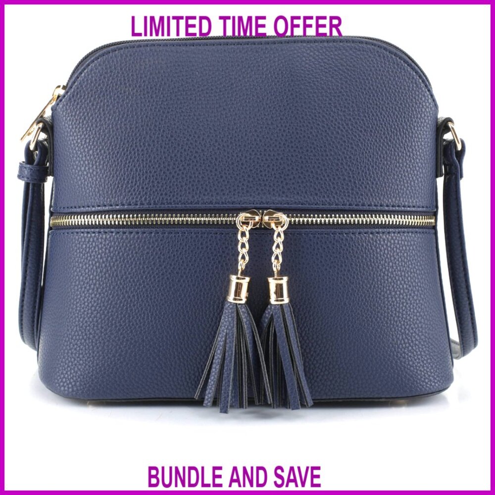 Lightweight Medium Dome Crossbody Bag with Adjustable Strap and Tassel